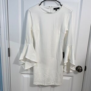 Lulu's S White Ruffled Bell Sleeve Sheath Dress
